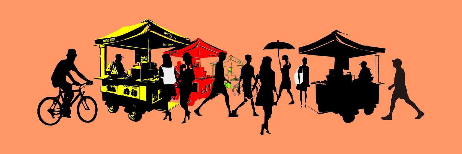 Vector,Illustration,Of,Street,Burger,Seller,And,Pedestrians,In,The